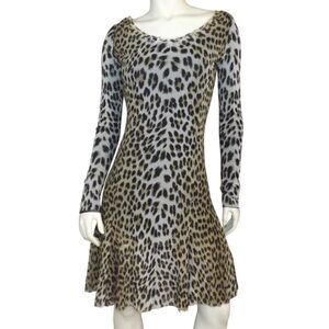 FUZZI Jean Paul Gaultier Mesh Dress, L, Leopard Print, F&F Flowy, Long sleeve